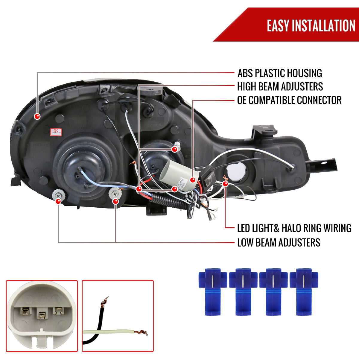 2000-2002 Dodge Plymouth Neon Dual Halo Projector Headlights (Matte Black Housing/Clear Lens)