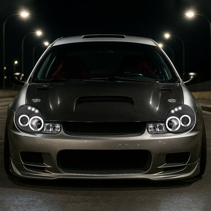 2000-2002 Dodge Plymouth Neon Dual Halo Projector Headlights (Matte Black Housing/Clear Lens)