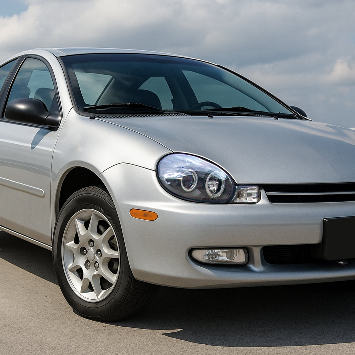2000-2002 Dodge Plymouth Neon Dual Halo Projector Headlights (Matte Black Housing/Clear Lens)