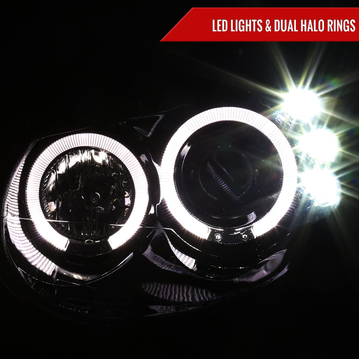 2003-2005 Dodge Neon Dual Halo Projector Headlights (Glossy Black Housing/Smoked Lens)