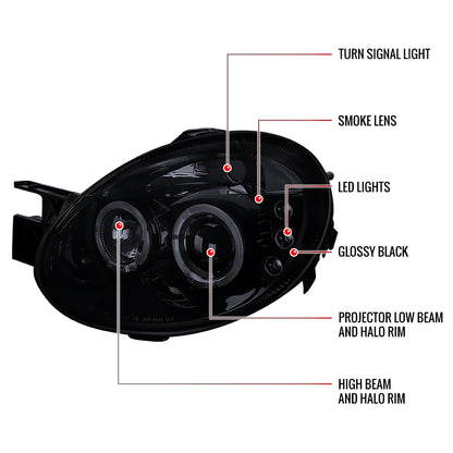 2003-2005 Dodge Neon Dual Halo Projector Headlights (Glossy Black Housing/Smoked Lens)