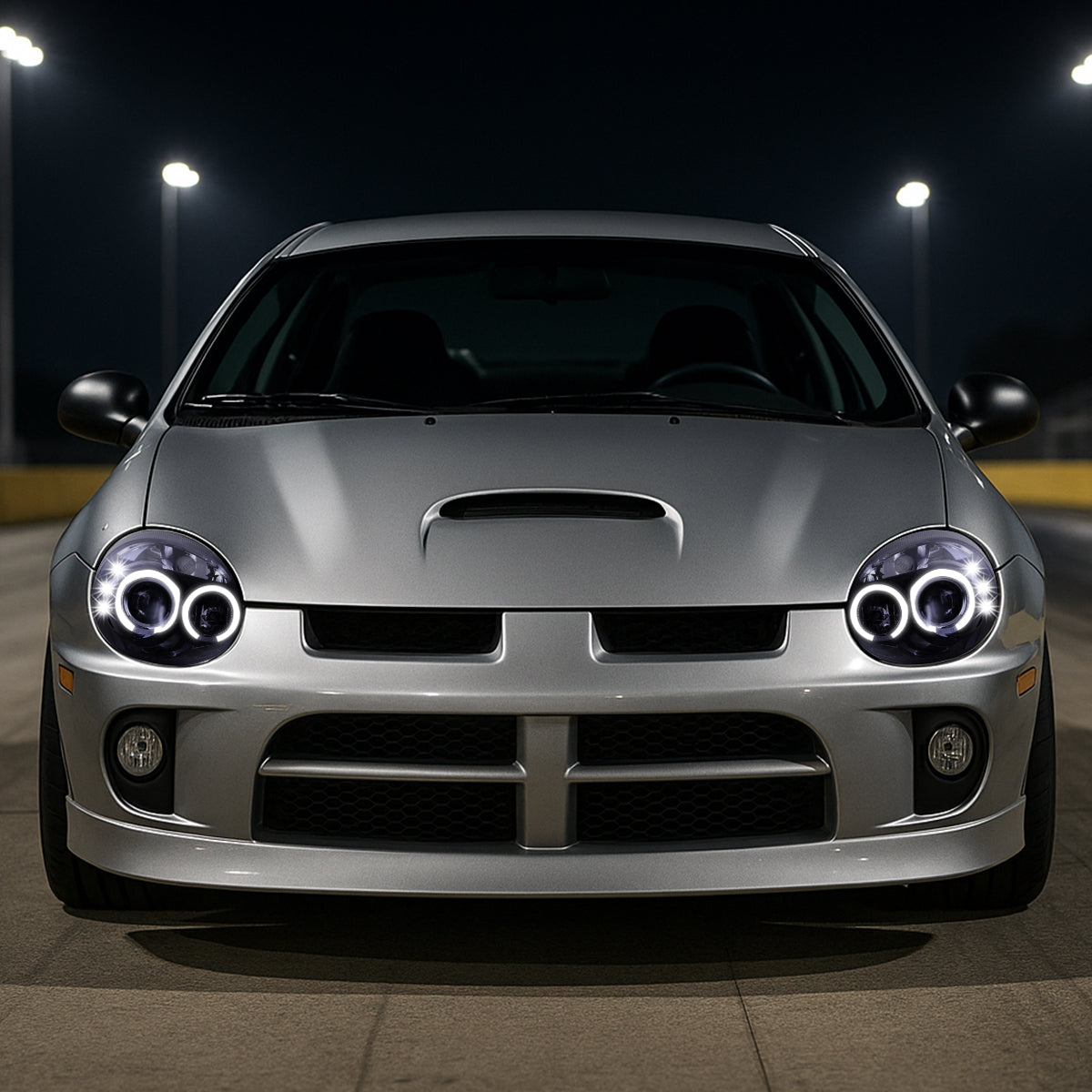 2003-2005 Dodge Neon Dual Halo Projector Headlights (Glossy Black Housing/Smoked Lens)