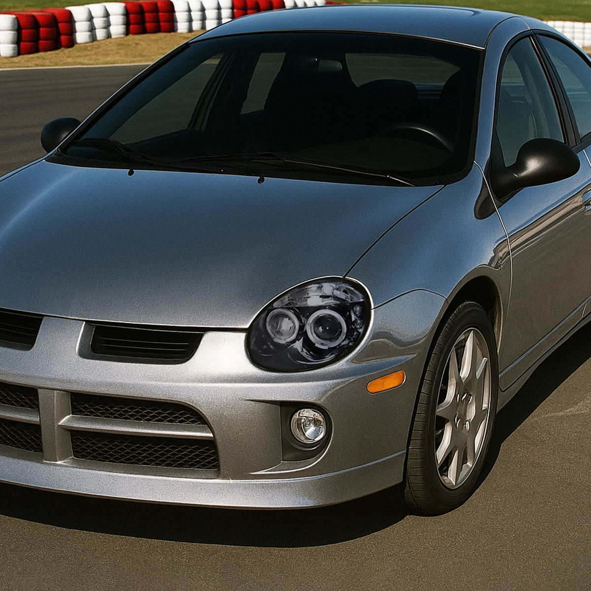 2003-2005 Dodge Neon Dual Halo Projector Headlights (Glossy Black Housing/Smoked Lens)
