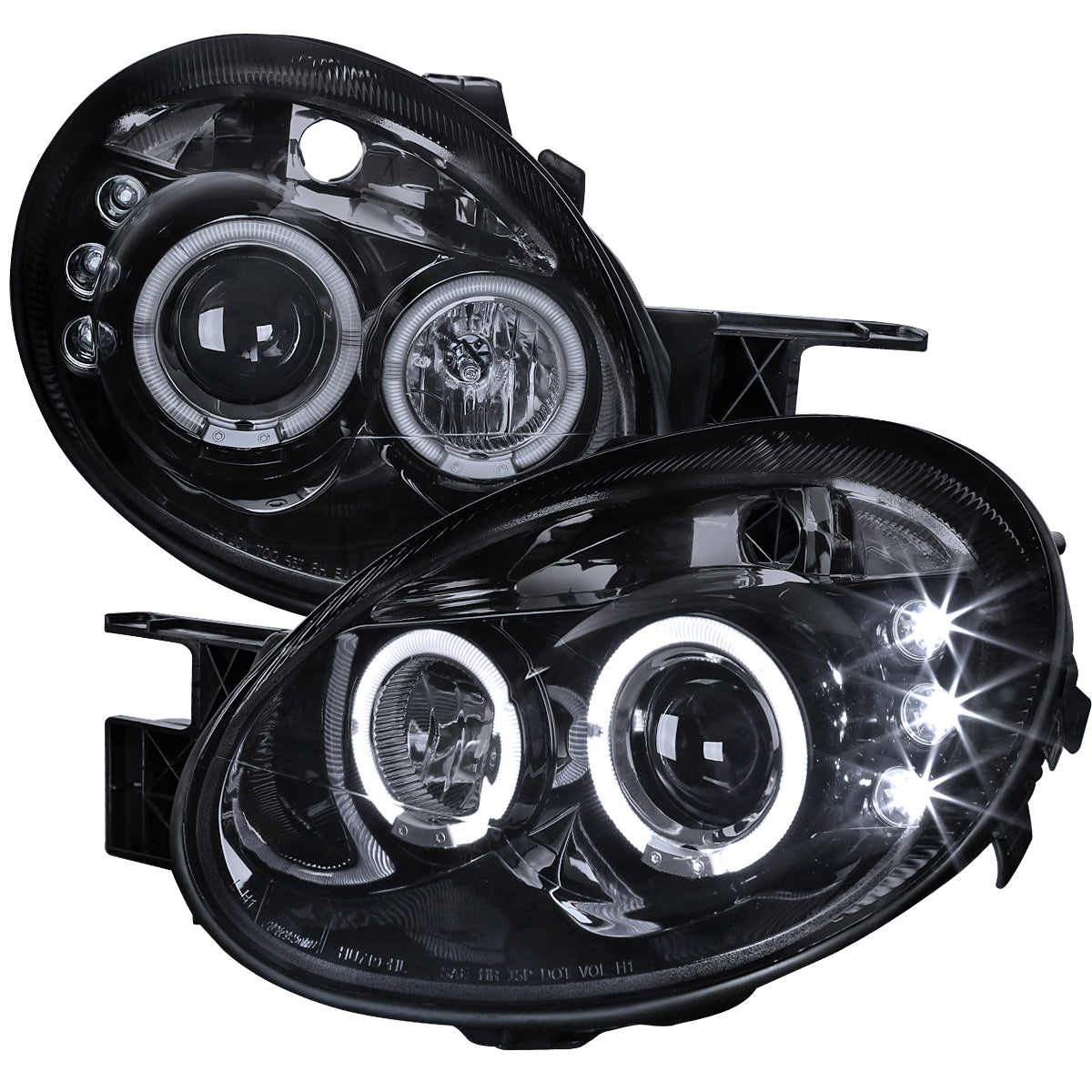 2003-2005 Dodge Neon Dual Halo Projector Headlights (Glossy Black Housing/Smoked Lens)