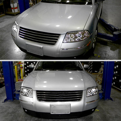 2001-2005 Volkswagen Passat Dual Halo Projector Headlights (Chrome Housing/Clear Lens)