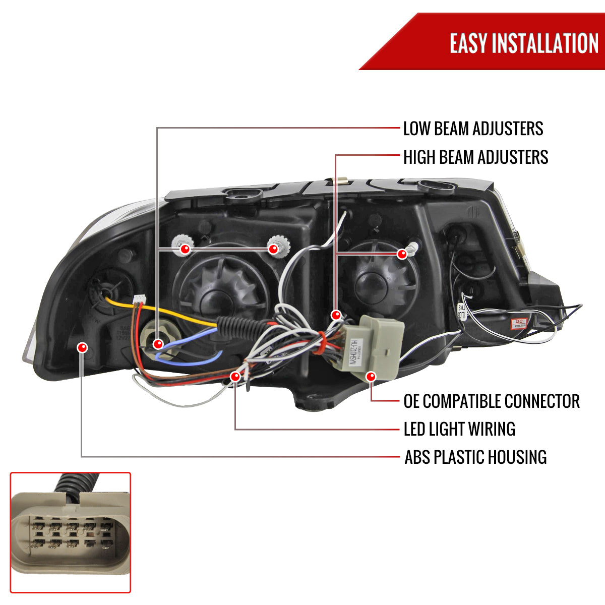 2001-2005 Volkswagen Passat Dual Halo Projector Headlights (Matte Black Housing/Clear Lens)