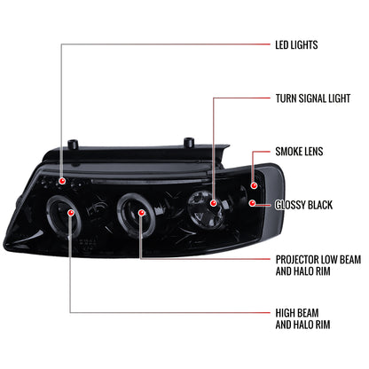 1997-2000 Volkswagen Passat Dual Halo Projector Headlights (Glossy Black Housing/Smoked Lens)