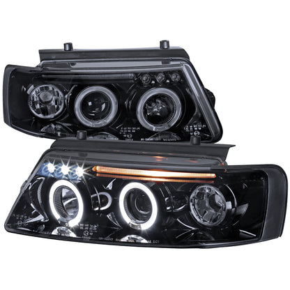 1997-2000 Volkswagen Passat Dual Halo Projector Headlights (Glossy Black Housing/Smoked Lens)