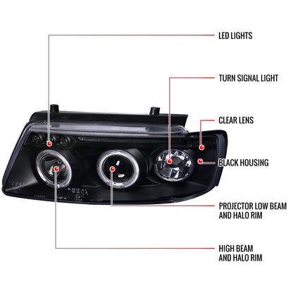 1997-2000 Volkswagen Passat Dual Halo Projector Headlights (Matte Black Housing/Clear Lens)