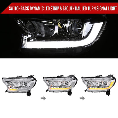 2019-2022 Ford Ranger Switchback Sequential LED Bar Projector Headlights (Chrome Housing/Clear Lens)