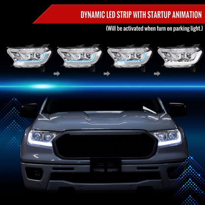 2019-2022 Ford Ranger Switchback Sequential LED Bar Projector Headlights (Chrome Housing/Clear Lens)