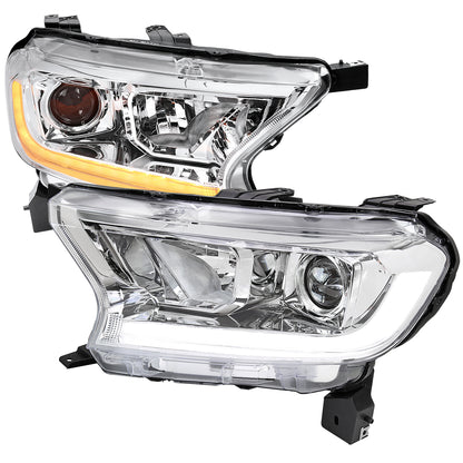2019-2022 Ford Ranger Switchback Sequential LED Bar Projector Headlights (Chrome Housing/Clear Lens)
