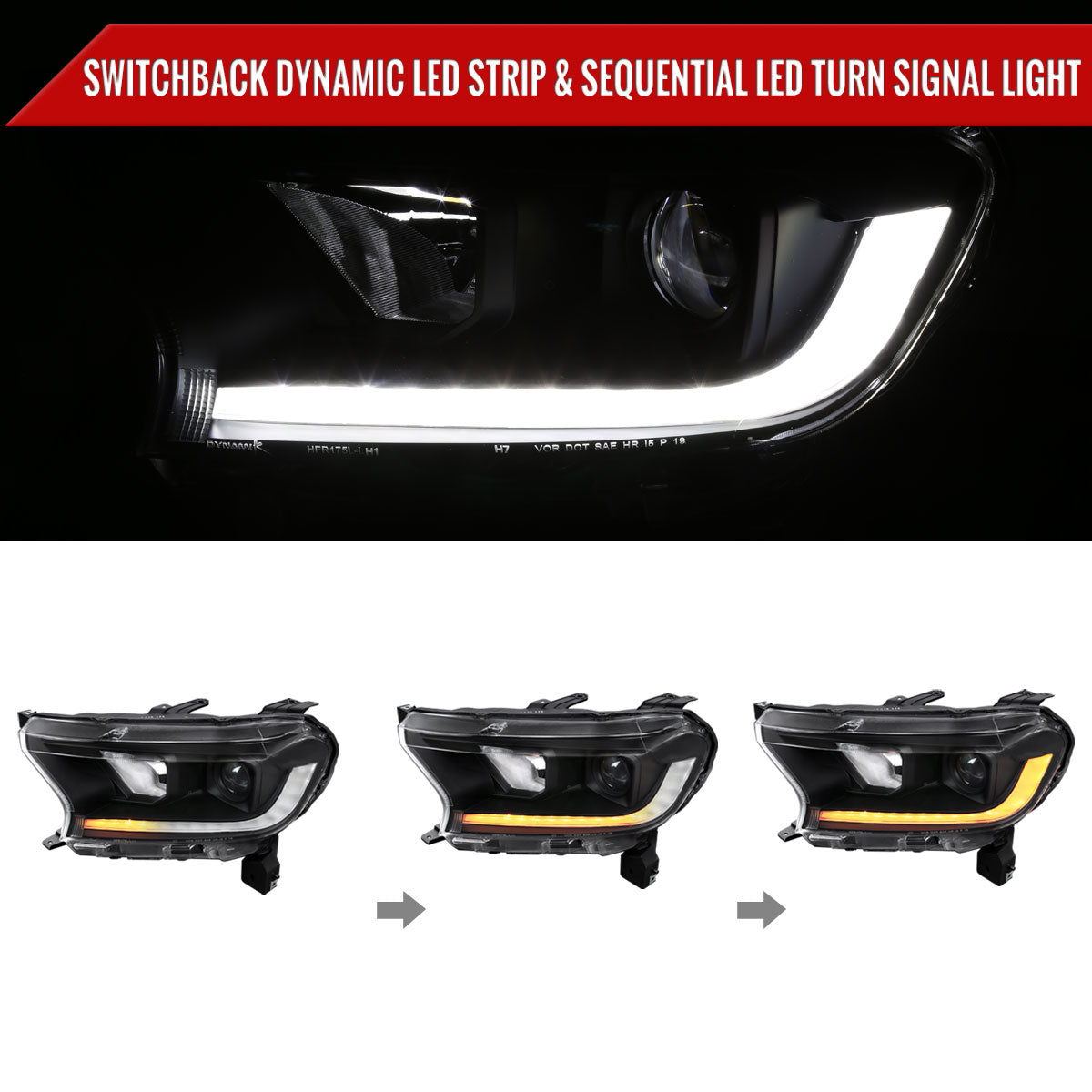 2019-2022 Ford Ranger Switchback Sequential LED Bar Projector Headlights (Matte Black Housing/Clear Lens)
