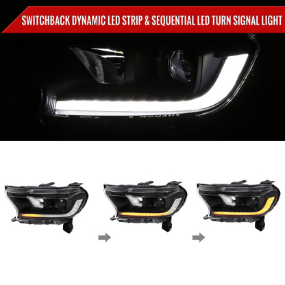 2019-2022 Ford Ranger Switchback Sequential LED Bar Projector Headlights (Matte Black Housing/Clear Lens)