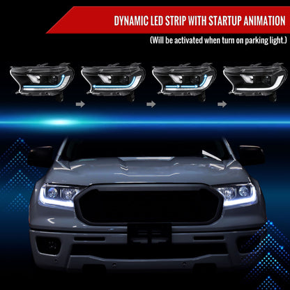 2019-2022 Ford Ranger Switchback Sequential LED Bar Projector Headlights (Matte Black Housing/Clear Lens)