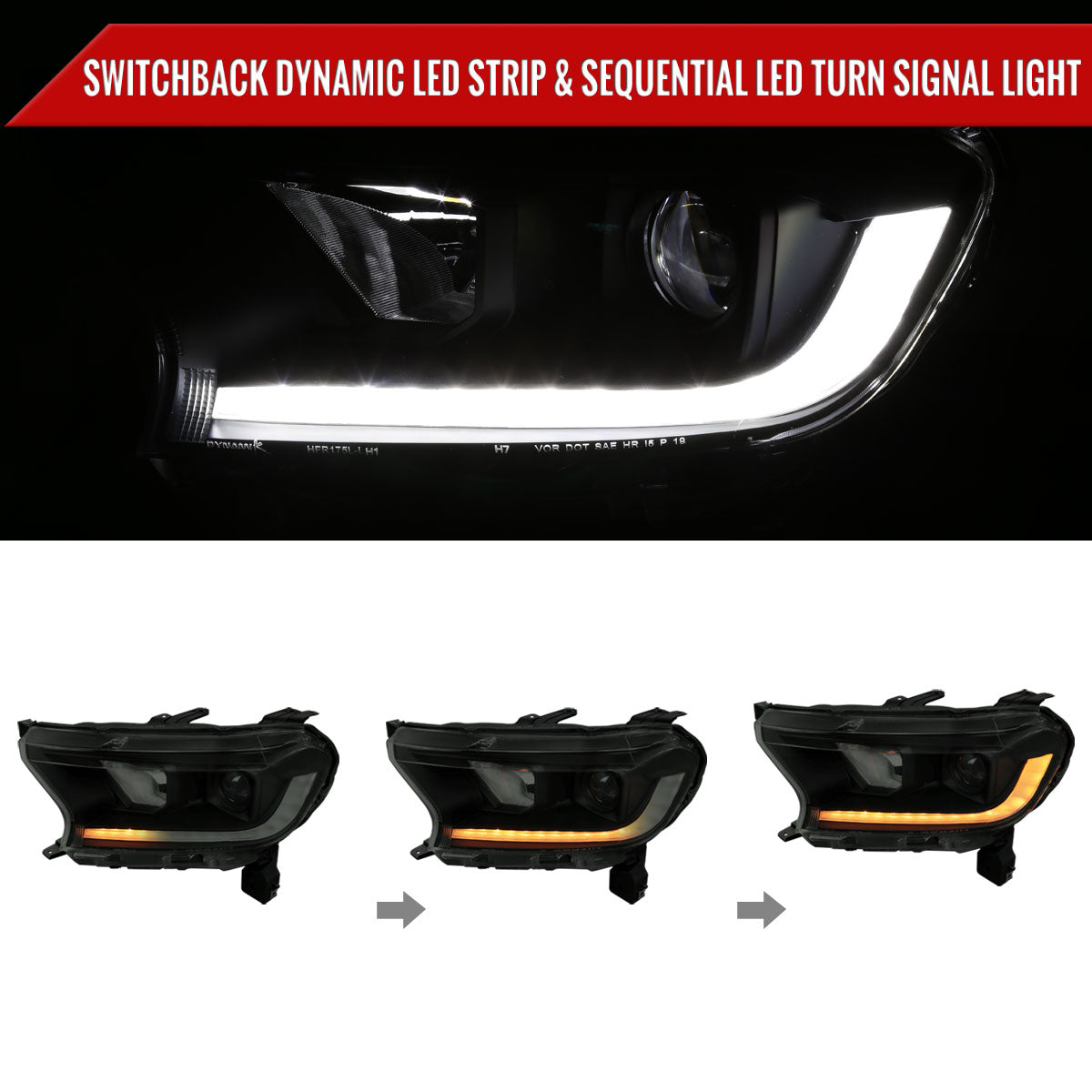 2019-2022 Ford Ranger Switchback Sequential LED Bar Projector Headlights (Matte Black Housing/Smoked Lens)