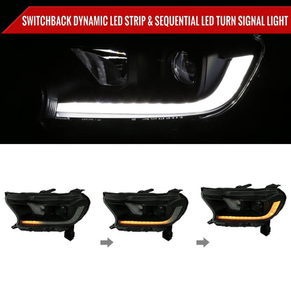 2019-2022 Ford Ranger Switchback Sequential LED Bar Projector Headlights (Matte Black Housing/Smoked Lens)