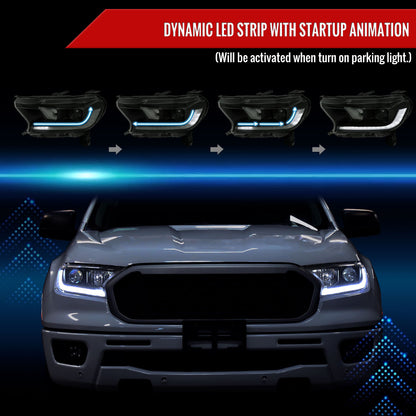 2019-2022 Ford Ranger Switchback Sequential LED Bar Projector Headlights (Matte Black Housing/Smoked Lens)