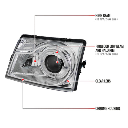 1998-2000 Ford Ranger Halo Projector Headlights (Chrome Housing/Clear Lens)