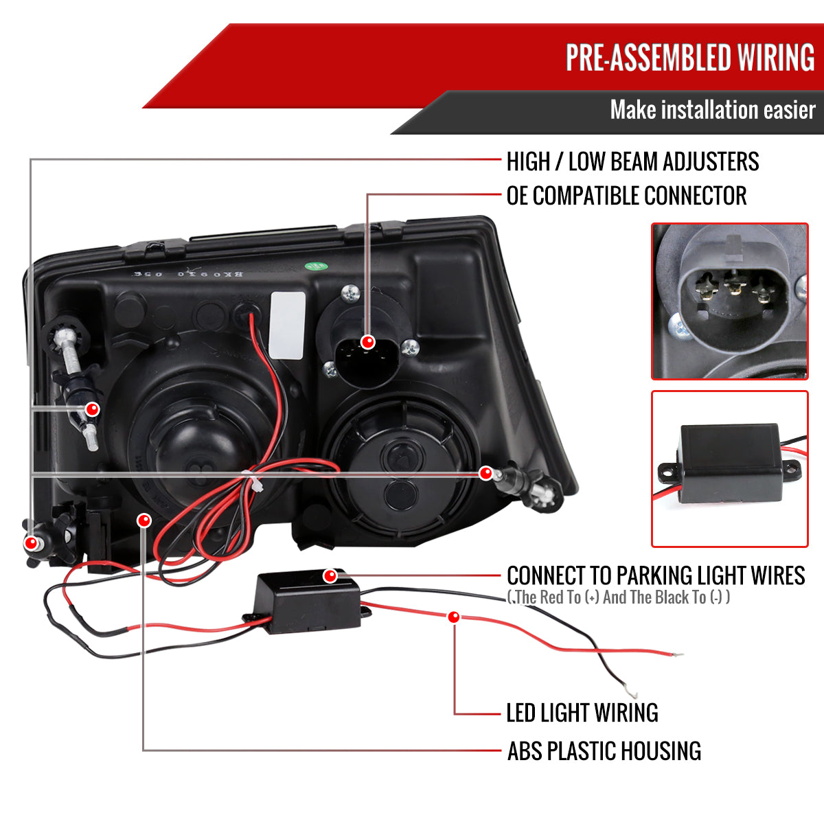 1998-2000 Ford Ranger Halo Projector Headlights (Chrome Housing/Smoked Lens)