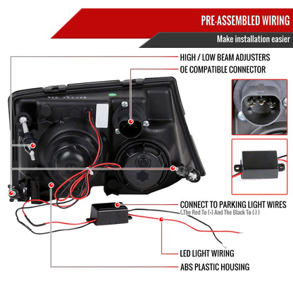 1998-2000 Ford Ranger Halo Projector Headlights (Matte Black Housing/Clear Lens)