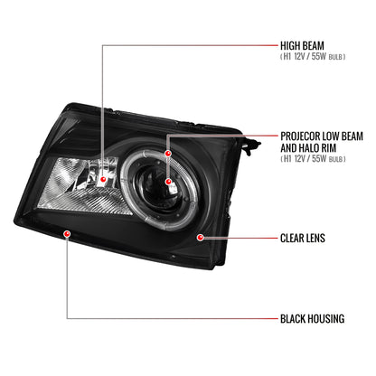 1998-2000 Ford Ranger Halo Projector Headlights (Matte Black Housing/Clear Lens)