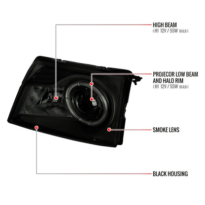 1998-2000 Ford Ranger Halo Projector Headlights (Black Housing/Smoked Lens)