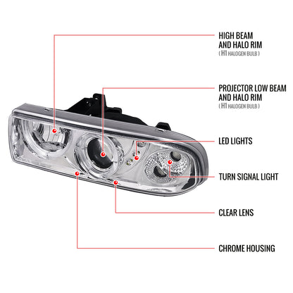 1998-2004 Chevrolet S10 Dual Halo Projector Headlights (Chrome Housing/Clear Lens)