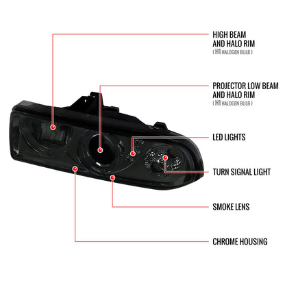1998-2004 Chevrolet S10 Dual Halo Projector Headlights (Chrome Housing/Smoked Lens)