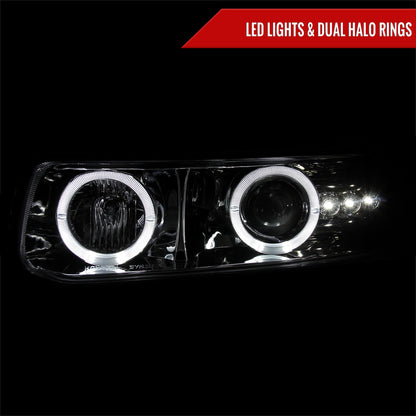 1999-2002 Chevrolet Silverado/ 2000-2006 Tahoe Suburban Dual Halo Projector Headlights (Chrome Housing/Clear Lens)