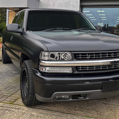 1999-2002 Chevrolet Silverado/ 2000-2006 Tahoe Suburban Dual Halo Projector Headlights (Chrome Housing/Clear Lens)