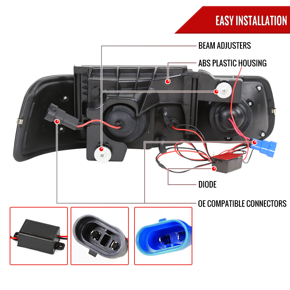 1999-2002 Chevrolet Silverado/ 2000-2006 Tahoe Suburban Dual Halo Projector Headlights (Matte Black Housing/Clear Lens)