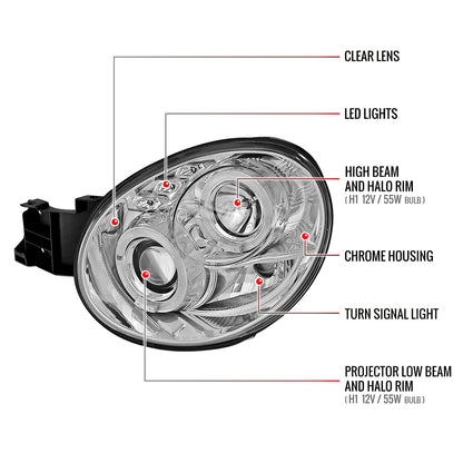 2002-2003 Subaru Impreza Dual Halo Bug Eye Projector Headlights (Chrome Housing/Clear Lens)