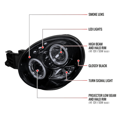 2002-2003 Subaru Impreza Dual Halo Bug Eye Projector Headlights (Glossy Black Housing/Smoked Lens)