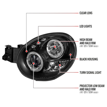 2002-2003 Subaru Impreza Dual Halo Bug Eye Projector Headlights (Matte Black Housing/Clear Lens)