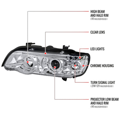 2001-2003 BMW E53 X5 Dual Halo Projector Headlights (Chrome Housing/Clear Lens)