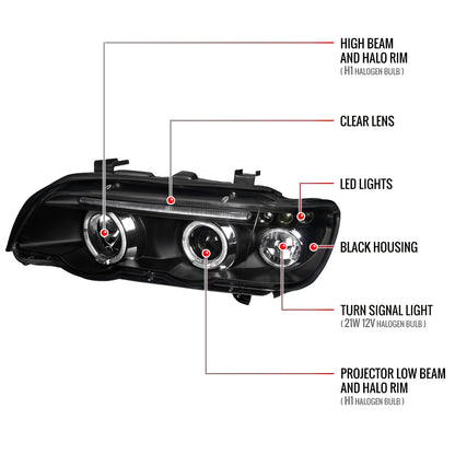 2001-2003 BMW E53 X5 Dual Halo Projector Headlights (Matte Black Housing/Clear Lens)
