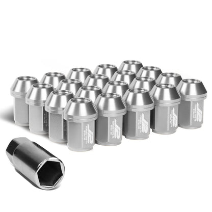 Aluminum Close-End Lug Nuts 35MM M12X1.5 20PCS w/ Adapter Silver