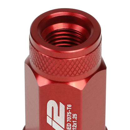 Red Aluminum Lug Nuts M12x1.25 Open End 70mm 20pc Set w/ Key