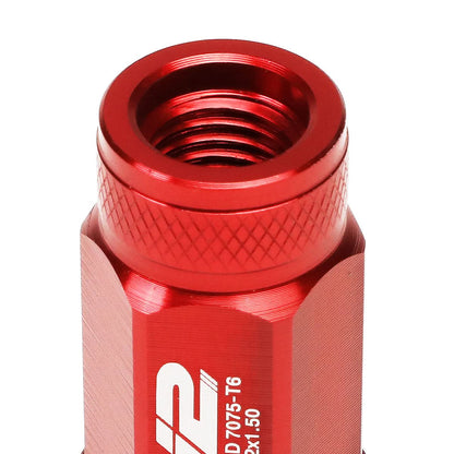 Aluminum Open-End Lug Nuts 70MM M12x1.5 Red 20PCS w/ Adapter