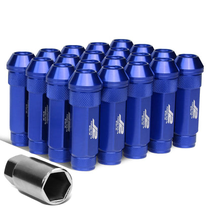 M12x1.5 70mm Open-End Aluminum Lug Nuts 20pc Set w/ Key Blue
