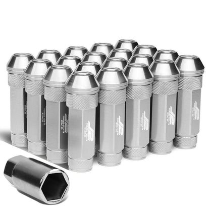 Aluminum Lug Nuts 70MM Open End M12X1.5 20PCS with Key Silver