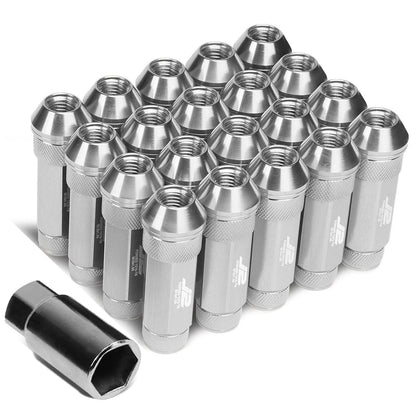 Aluminum Lug Nuts 70MM Open End M12X1.5 20PCS with Key Silver