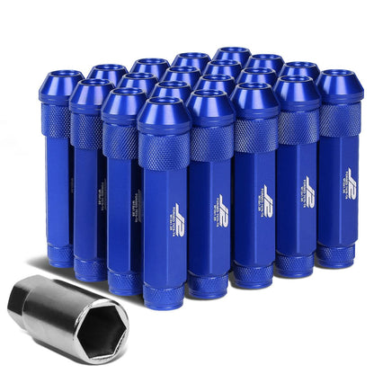 Aluminum Lug Nuts Open End 90mm M12x1.25 20pc Set with Adapter Blue