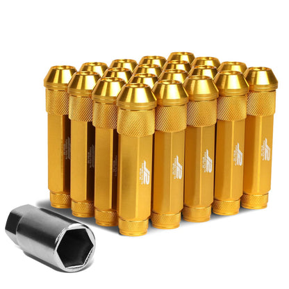 Aluminum Open-End Lug Nuts 90MM M12X1.5 20PCS w/ Adapter Gold