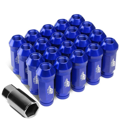 Aluminum Open-End Lug Nuts 60mm M12x1.25 Blue 20pcs w/ Adapter
