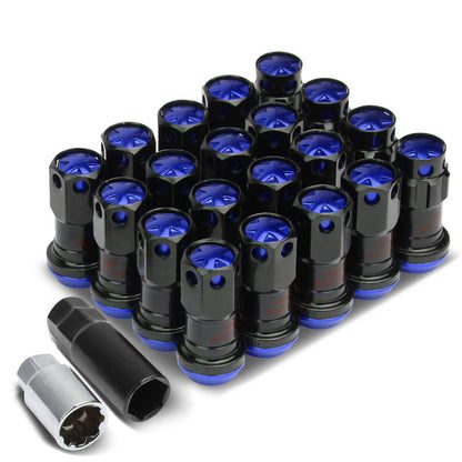 M12 x 1.25 Aluminum Lug Nuts with Locks 16pc Set Black/Blue