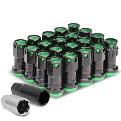 M12 x 1.25 Aluminum Lug Nuts Set 16pc + 4 Locks Black/Green