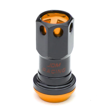 M12 x 1.25 Aluminum Lug Nuts 16pc Set with 4 Locks - Black/Orange