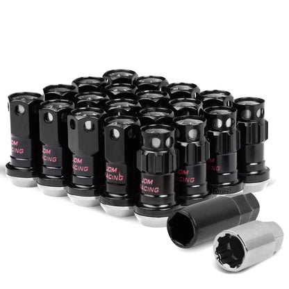 M12 x 1.25 Aluminum Lug Nuts Lock Set 16 Pcs + 4 Locks Black/Silver